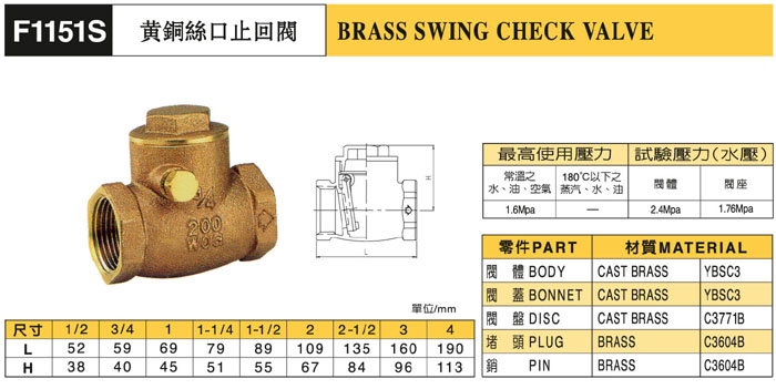 巴赫BACH黄銅絲口止回閥